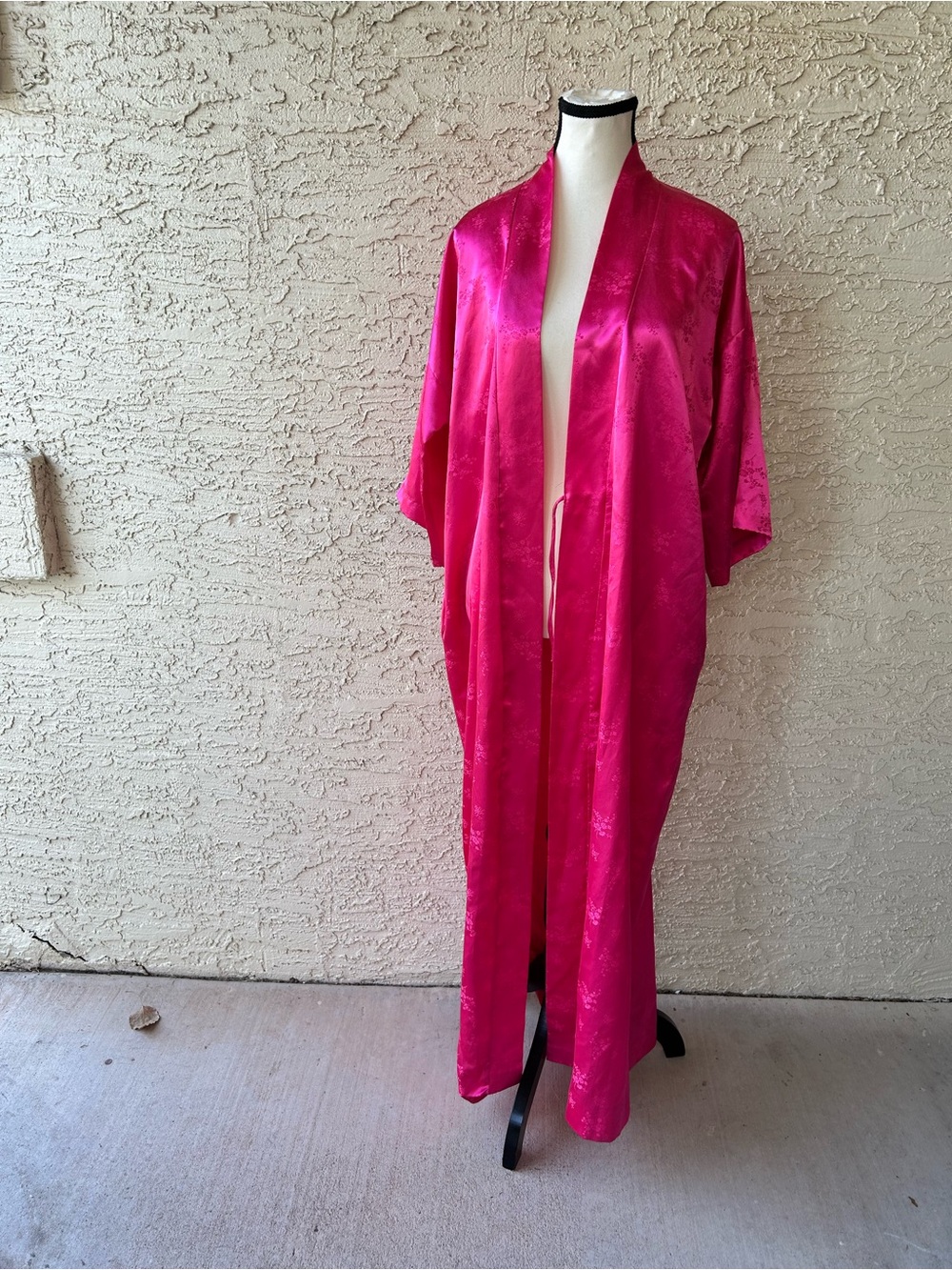 Vintage Satin Fuchsia Long Kimono Robe